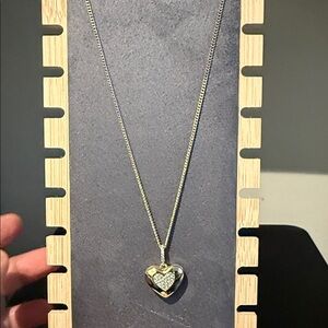 Polished Silver Heart Pendant Necklace with Pavé Accent